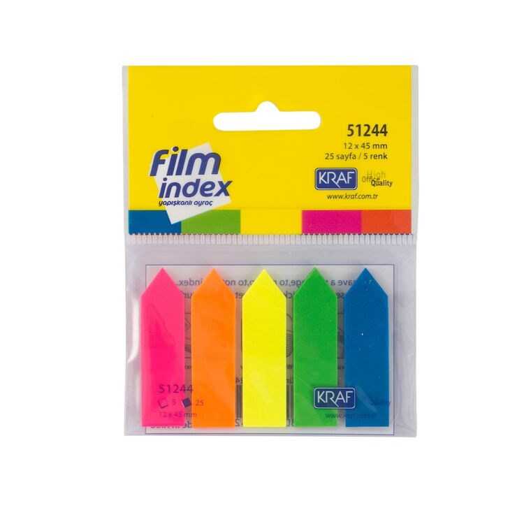 KRAF FILM YAPIŞKANLI AYRAÇ İNDEX OK ŞEKİLLİ  12x45mm. 25 SAYFA 5 RENK-51244