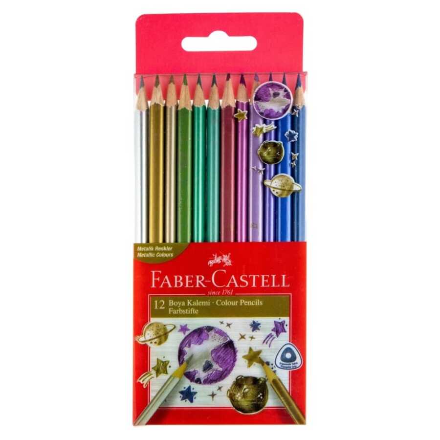FABER CASTELL ÜÇGEN KURU BOYA KALEMİ METALİK RENKLER 12'Lİ
