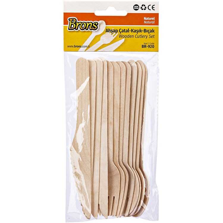 BRONS  BR-920  AHŞAP ÇATAL-KAŞIK-BIÇAK SETİ NATUREL POŞETLİ