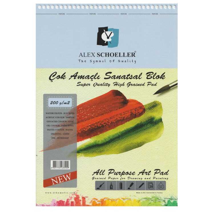 ALEX ALX-3893 A5 14,85X21cm ÇOK AMAÇLI SPİRALLİ RESİM DEFTERİ 200GR.20YP.