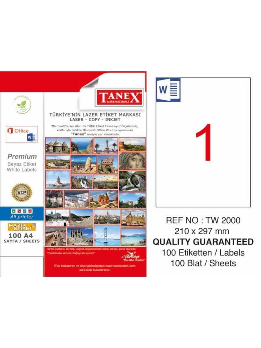 TANEX 210x297 mm LASER ETİKET A4 TAM TW-2000