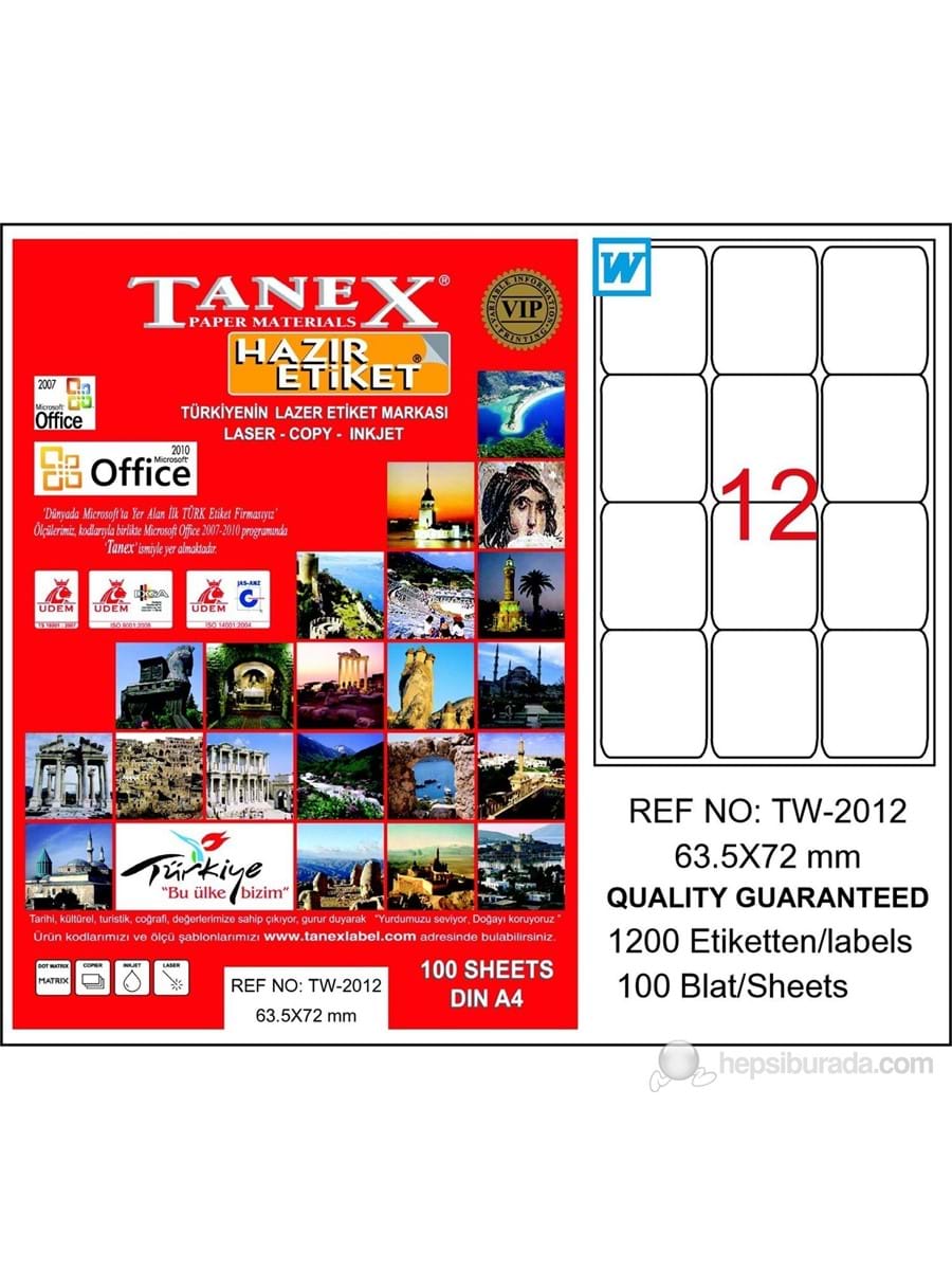 TANEX 63.5x72mm LASER ETİKET TW-2012