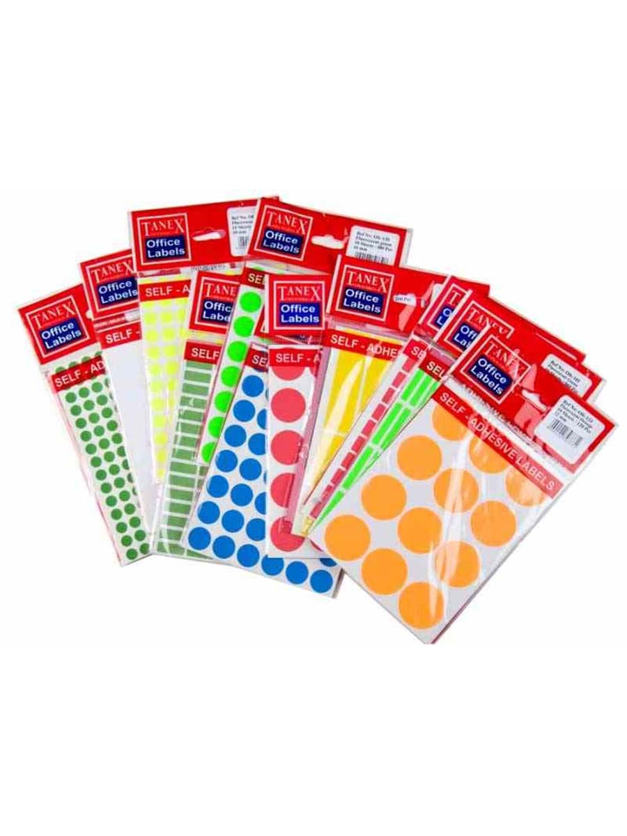 TANEX OFC-MX129 13mm KARIŞIK RENKLİ YUVARLAK ETİKET 5'Lİ