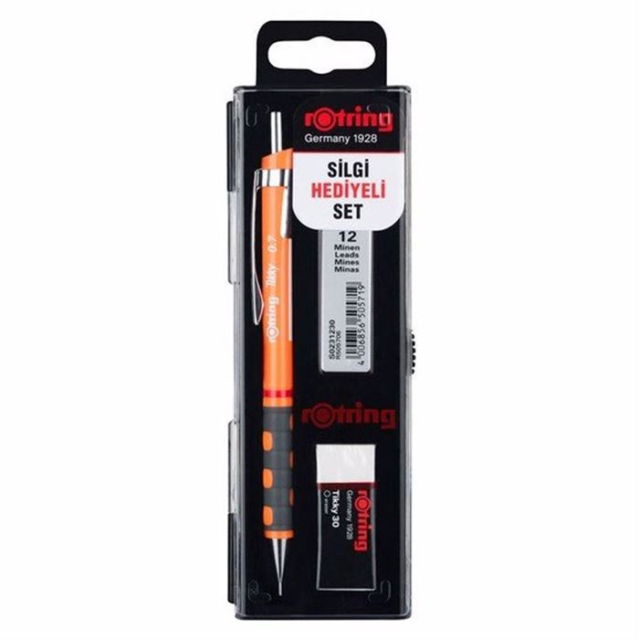 ROTRING TIKKY VERSATİL + MİN + SİLGİ 3'LÜ OKUL SETİ - 0.7 mm  NEON TURUNCU